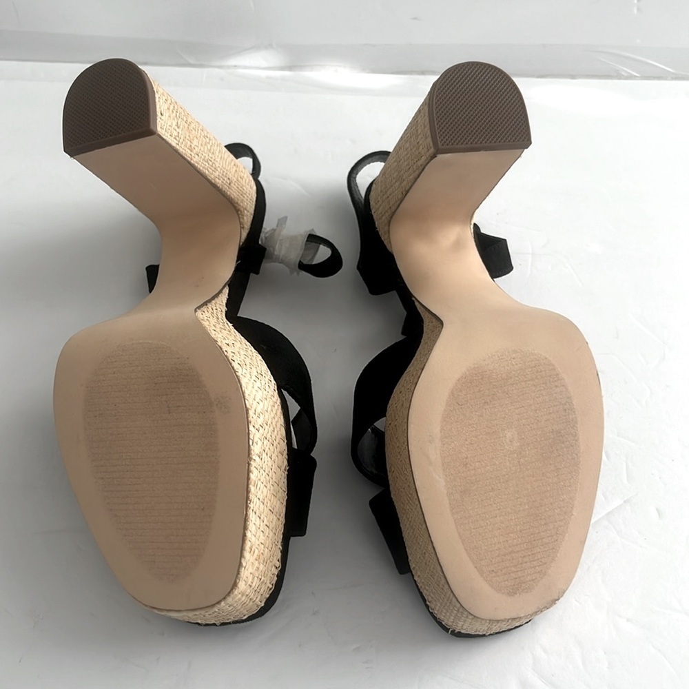 JUSTFAB Tina Crossover Platform Sandal Black Chunky Block Heel Shoes Size 10 New - Picture 7 of 7